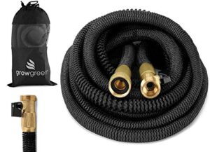 growgreen heavy duty expandable garden hose, strongest garden hose with solid brass connector, flexible water hose with storage sack (50 feet)