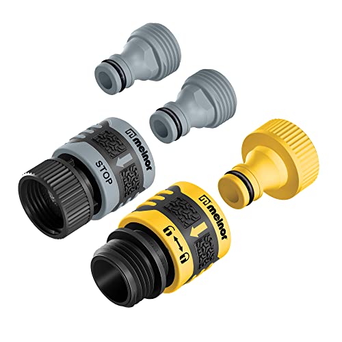 Melnor 65134AMZ 5 Piece Quick Connect Starter Set Connector Bundle, Yellow, Black, Grey