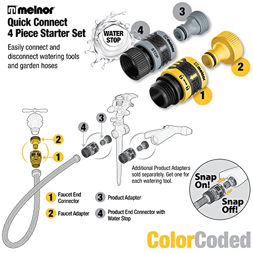 Melnor 65134AMZ 5 Piece Quick Connect Starter Set Connector Bundle, Yellow, Black, Grey