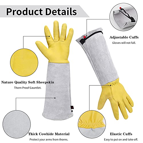 Supersfel Gardening Gloves for Women/Men, Rose Pruning Thorn-Proof Gloves Long Leather Garden Gloves with Adjustable Cuff, Ladies Light Protective Gloves for Yard & Outdoor Work