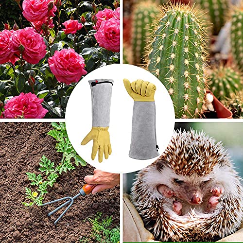 Supersfel Gardening Gloves for Women/Men, Rose Pruning Thorn-Proof Gloves Long Leather Garden Gloves with Adjustable Cuff, Ladies Light Protective Gloves for Yard & Outdoor Work