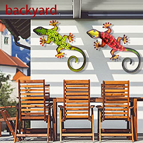 aboxoo Metal Gecko Set Wall Decor -Large Lizard Garden Art Sculpture Crafts Statue Hanging Decoration Ornaments for Room/Yard/Fence/Garden/Children's Toy/Gift (Red, Green)