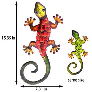 aboxoo Metal Gecko Set Wall Decor -Large Lizard Garden Art Sculpture Crafts Statue Hanging Decoration Ornaments for Room/Yard/Fence/Garden/Children's Toy/Gift (Red, Green)