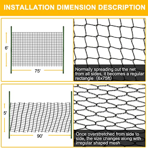 Garden Netting-6ft x 75ft Bird Netting for Garden, Heavy Duty Mesh Reusable Garden Net Protect Fruits Trees Plants Vegetable,Trellis Netting Pond Netting for Birds, Deer, Squirrels, Animals, Black