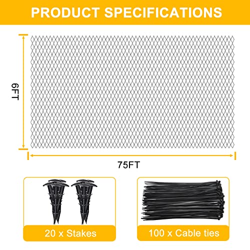 Garden Netting-6ft x 75ft Bird Netting for Garden, Heavy Duty Mesh Reusable Garden Net Protect Fruits Trees Plants Vegetable,Trellis Netting Pond Netting for Birds, Deer, Squirrels, Animals, Black