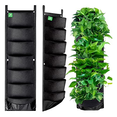 MEIWO 2 Pack Hanging Planters New Upgraded 7 Pockets Large Vertical Garden Wall Planter Grow Bags for Indoor Outdoor Macrame Plant Hanger Hanging Garden Rail Planters Yard Balcony Home Decor