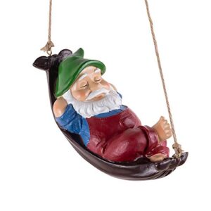 keygift funny garden gnomes outdoor hanging statue, multicolor resin hammock gnome decorations for outdoors – 7.5 x 4 x 4 inches
