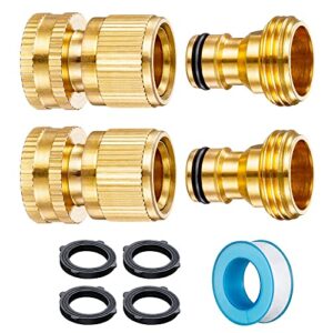 gsinodrs garden hose quick connect fittings, brass hose quick connectors, 3/4 inch ght quick connector fittings, leak proof water hose male female adapters, 2 sets with 4 rubber gaskets