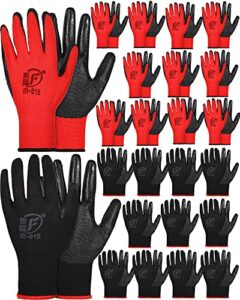 nuogo 24 pairs gardening gloves for men women rubber coated work gloves garden gloves safety work gloves construction gloves (black, red)