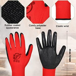 Nuogo 24 Pairs Gardening Gloves for Men Women Rubber Coated Work Gloves Garden Gloves Safety Work Gloves Construction Gloves (Black, Red)