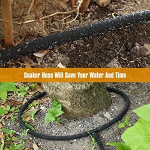 Soaker Hose 100ft for Garden Beds Solid Brass Interface Irrigation Save 70% Water Heavy Duty Rubber 1/2" Diameter Great for gardens/flower beds Accessories Contain Various Connections