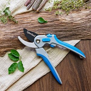 CyberGenZ Bypass Pruning Shears - 8" Garden Shears Pruning, Heavy Duty Garden Clippers Handheld with Blue Adjustable Grip, Gardening Pruners Tool for Trimming Plant, Cutting flowers, Cut Up to 3/4"