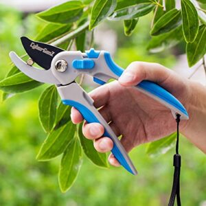 CyberGenZ Bypass Pruning Shears - 8" Garden Shears Pruning, Heavy Duty Garden Clippers Handheld with Blue Adjustable Grip, Gardening Pruners Tool for Trimming Plant, Cutting flowers, Cut Up to 3/4"