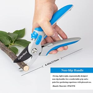 CyberGenZ Bypass Pruning Shears - 8" Garden Shears Pruning, Heavy Duty Garden Clippers Handheld with Blue Adjustable Grip, Gardening Pruners Tool for Trimming Plant, Cutting flowers, Cut Up to 3/4"