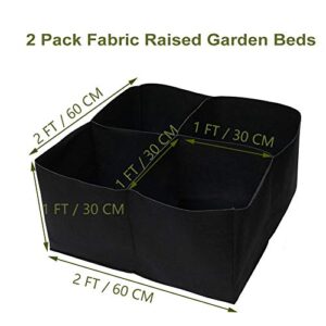 2 Pack Fabric Raised Garden Beds 2FT X 2FT 4 Holes Square Fabric Raised Planting Bed for Vegetables Outdoor and Indoor