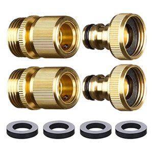 kecofly garden hose quick connect solid brass quick connector male and female garden hose fitting easy connect water hose connectors 3/4 inch ght (2 sets)