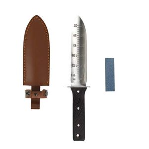 gartol hori hori gardening knife tools – weeding & digging knife, with 7.1inch double sharp edge japanese blade and full tang handle, cowhide protective sheath, sharpening whetstone