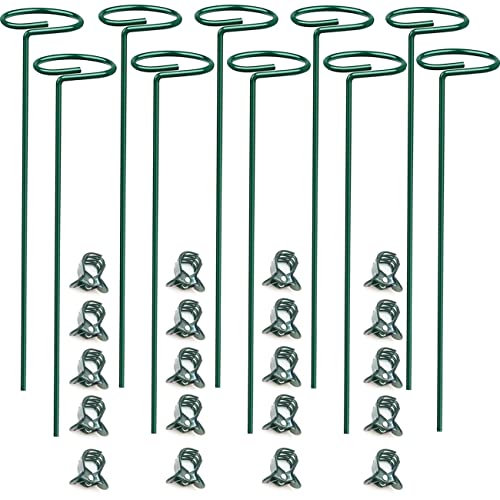 SUNYAY 12 inch Green Plant Support Stakes Metal Garden Stakes Flower Support Stakes and Rings for Amaryllis Orchid Lily Sunflower Rose Narcissus 10 pcs