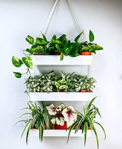 lalagreen hanging wall planter – 16 inch three tier plant hanger for succulent indoor herb planter modern white boho metal wall plant holder decor, vertical garden hanging planter shelf large outdoor