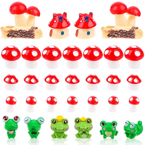 RUIYELE 96 Pcs Cute Frog Mushroom Miniature Figurines Fairy Garde Resin Miniature Ornaments Landscape DIY Bonsai Craft for Home Decoration Supplies