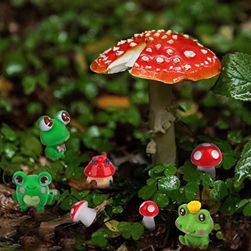 RUIYELE 96 Pcs Cute Frog Mushroom Miniature Figurines Fairy Garde Resin Miniature Ornaments Landscape DIY Bonsai Craft for Home Decoration Supplies