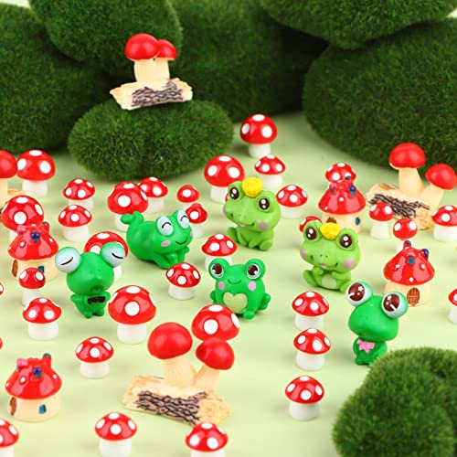 RUIYELE 96 Pcs Cute Frog Mushroom Miniature Figurines Fairy Garde Resin Miniature Ornaments Landscape DIY Bonsai Craft for Home Decoration Supplies