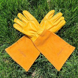 Acdyion Gardening Gloves for Women/Men Rose Pruning Thorn & Cut Proof Long Forearm Protection Gauntlet, Durable Thick Cowhide Leather Work Garden Gloves