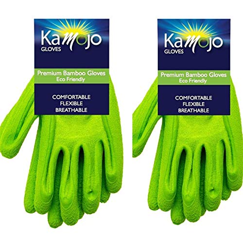 Kamojo Bamboo Gardening Gloves for Women & Men (2 pairs pack) Breathable Durable Textured Grip Garden & Work Gloves (Small)