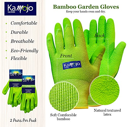 Kamojo Bamboo Gardening Gloves for Women & Men (2 pairs pack) Breathable Durable Textured Grip Garden & Work Gloves (Small)