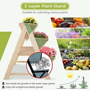 Safstar 3-Tier Vertical Garden Bed, Wooden Elevated Planter Bed with Legs, Storage Shelf, 2 Hooks, Raised Bed Kit for Flower Vegetable Herb, Outdoor Plant Box Stand for Yard Garden Balcony Planter