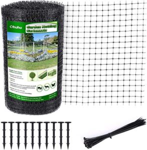 ohuhu 6.8 x 100 ft heavy duty bird netting with cable ties & ground nails, pp material anti-bird reusable garden netting for fruit, vegetable, plant trees, plastic deer netting fencing protection