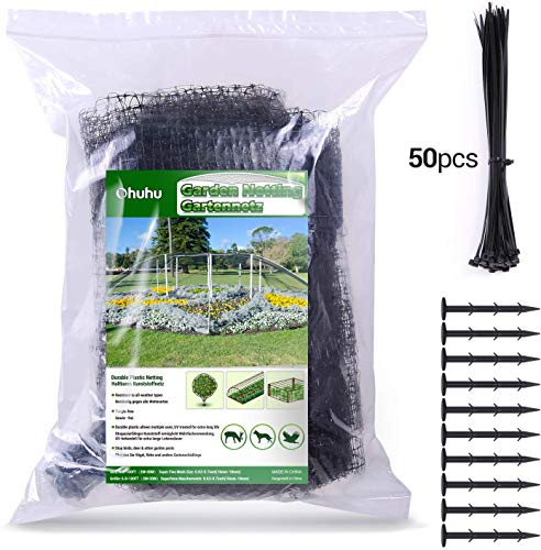 Ohuhu 6.8 x 100 FT Heavy Duty Bird Netting with Cable Ties & Ground Nails, PP Material Anti-Bird Reusable Garden Netting for Fruit, Vegetable, Plant Trees, Plastic Deer Netting Fencing Protection