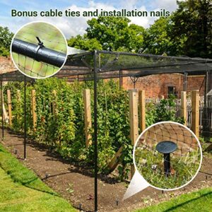 Ohuhu 6.8 x 100 FT Heavy Duty Bird Netting with Cable Ties & Ground Nails, PP Material Anti-Bird Reusable Garden Netting for Fruit, Vegetable, Plant Trees, Plastic Deer Netting Fencing Protection