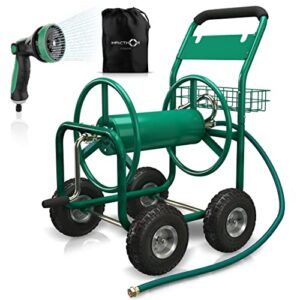 impacthor garden hose reel cart – 4 wheels heavy duty hose cart, nozzle & waterproof cover cart included – holds up to 250 feet 5/8 inch hose