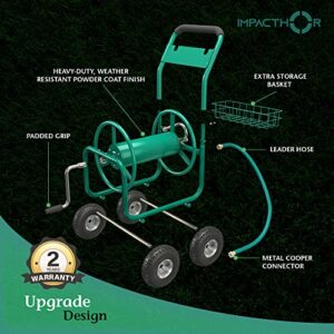 IMPACTHOR Garden Hose Reel Cart - 4 Wheels Heavy Duty Hose Cart, Nozzle & Waterproof Cover Cart Included - Holds up to 250 Feet 5/8 Inch Hose