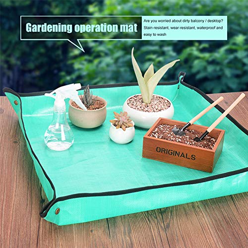 2Pack Plant Repotting Square Mats,39.3Inch Foldable Garden Transplanting Work Cloth,Waterproof Dirty Catcher Gardening Succulent Potting Tarp for Indoor Bonsai Succulents Plant Care (Green)