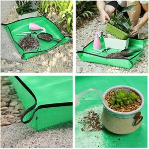 2Pack Plant Repotting Square Mats,39.3Inch Foldable Garden Transplanting Work Cloth,Waterproof Dirty Catcher Gardening Succulent Potting Tarp for Indoor Bonsai Succulents Plant Care (Green)