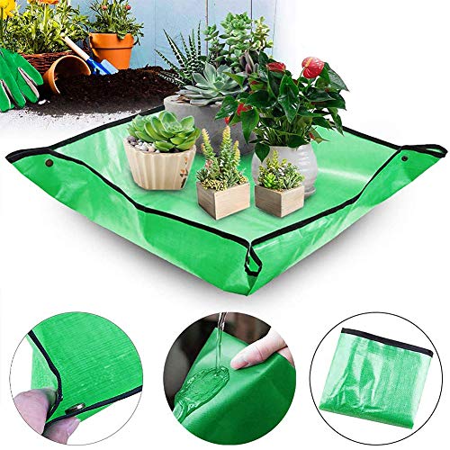 2Pack Plant Repotting Square Mats,39.3Inch Foldable Garden Transplanting Work Cloth,Waterproof Dirty Catcher Gardening Succulent Potting Tarp for Indoor Bonsai Succulents Plant Care (Green)