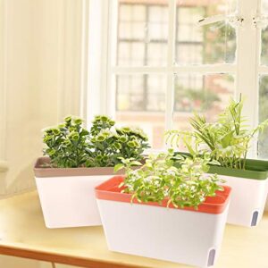 OurWarm Windowsill Herb Planter Box Indoor Set of 3, 10.5 Inch Self Watering Planter Pots with Visual Water Level Window, Modern Plastic Plant Pots for Herbs, Vegetables, Succulents Plants