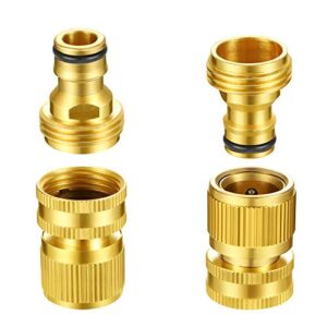 5 Set Garden Hose Quick Connect Fittings Solid Brass Quick Connector 3/4 Inch GHT Garden Water Hose Connectors with Extra Rubber Washers, Male and Female
