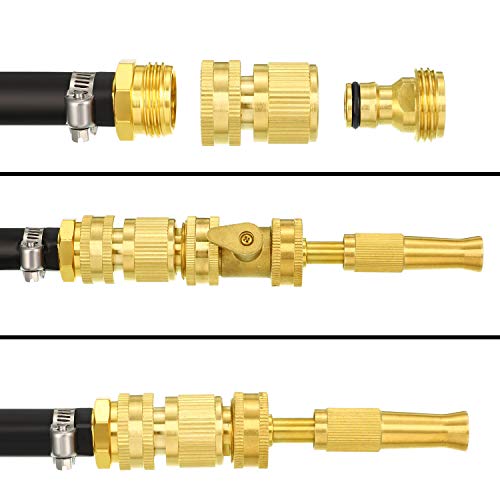 5 Set Garden Hose Quick Connect Fittings Solid Brass Quick Connector 3/4 Inch GHT Garden Water Hose Connectors with Extra Rubber Washers, Male and Female