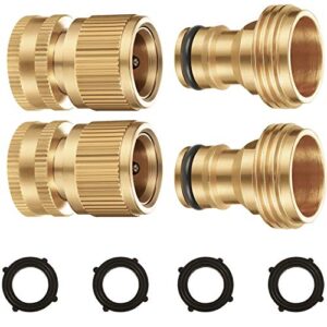 riemex garden hose quick connector set solid brass 3/4 inch ght water fitings thread easy connect no-leak male female value (2, internal thread quick connector) iqc-2