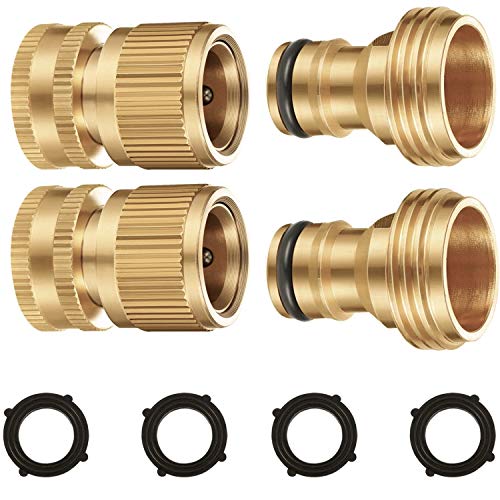 Riemex Garden Hose Quick Connector Set Solid Brass 3/4 inch GHT Water Fitings Thread Easy Connect No-Leak Male Female Value (2, Internal Thread Quick Connector) IQC-2