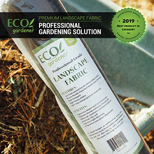 ECOgardener Premium 5oz Pro Garden Weed Barrier Landscape Fabric Durable & Heavy-Duty Weed Block Gardening Mat, Easy Setup & Superior Weed Control, Eco-Friendly & Convenient Design, 3ft x 50ft