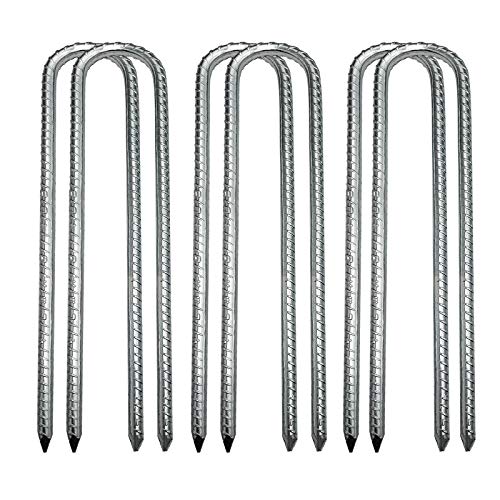 Ground Stakes, Tent Nails, Ground Anchors Garden Staples Steel Galvanized Pegs, Heavy Duty U Landscape Pins for Camping Tents Trampoline Canopies Sheds Ports Gardening 12 Inch 6pack