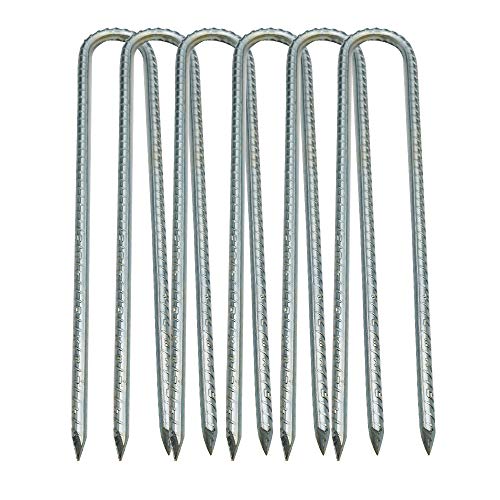 Ground Stakes, Tent Nails, Ground Anchors Garden Staples Steel Galvanized Pegs, Heavy Duty U Landscape Pins for Camping Tents Trampoline Canopies Sheds Ports Gardening 12 Inch 6pack