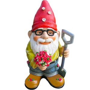 the beautiful gift of flowers gnome decor – 9.5 inches tall – hand painted and adorably gnome gifts designed by twig & flower