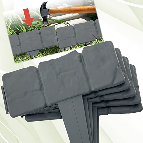 Garden Border Edging,16ft Plastic Flower Bed Edging for Edging DIY Decorative Flower Grass Bed Border,20pcs(Grey)