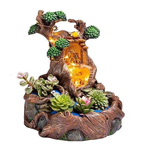 Develoo Fairy Garden Mini Succulent Pot, Creative DIY Resin Tree Shape Plants Pot with LED String Fleshy Flower Platter Pots Succulent Cactus Plant Pot Planters Gardening Gifts Statues