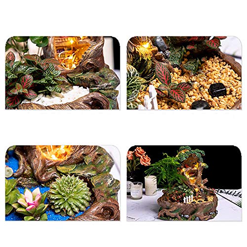 Develoo Fairy Garden Mini Succulent Pot, Creative DIY Resin Tree Shape Plants Pot with LED String Fleshy Flower Platter Pots Succulent Cactus Plant Pot Planters Gardening Gifts Statues